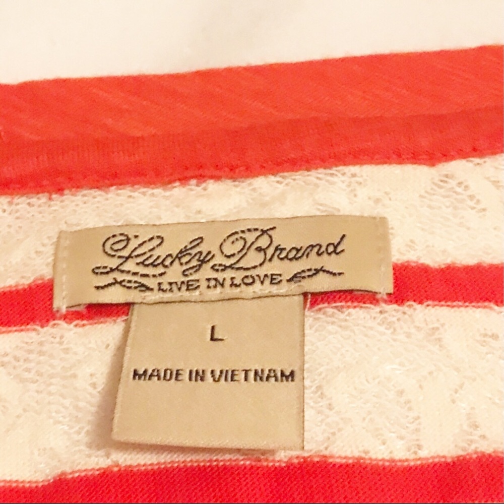 Lucky Brand SZ LG Women's Lace Cap Sleeve Stripe Seanna Dolman Top EUC - Picture 6 of 7
